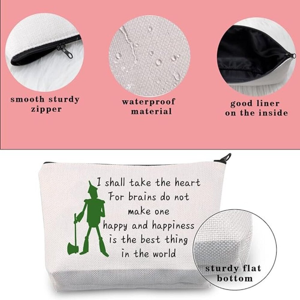 Wizard of Oz Tin Man Quote Canvas Zipper Pouch White & Green - Picture 7 of 7
